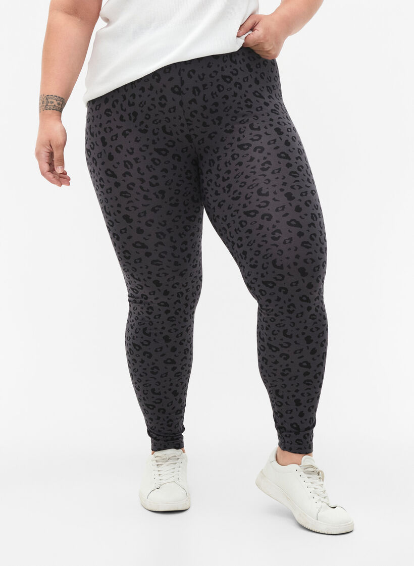 Viscose leggings with leopard print, Grey, Model image number 0