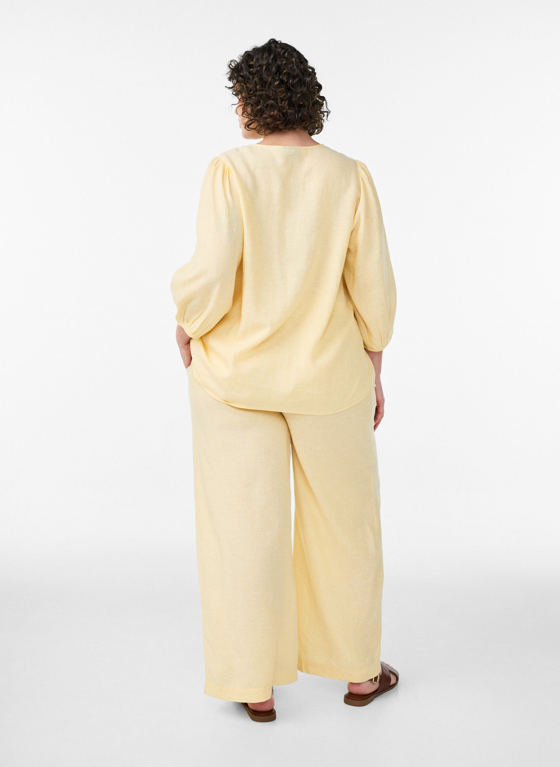 Zizzifashion Wide-leg linen and viscose trousers, Yellow, Model image number 1