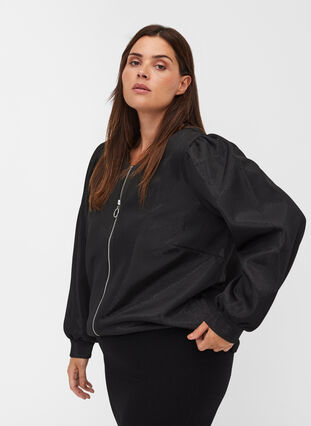 Short jacket with glitter and zip, Black, Model image number 0