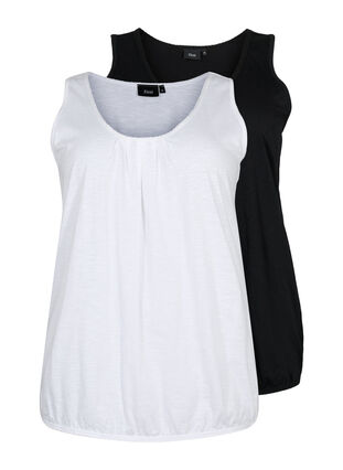 2-pack cotton top with lace trim, Bright White / Black, Packshot image number 0