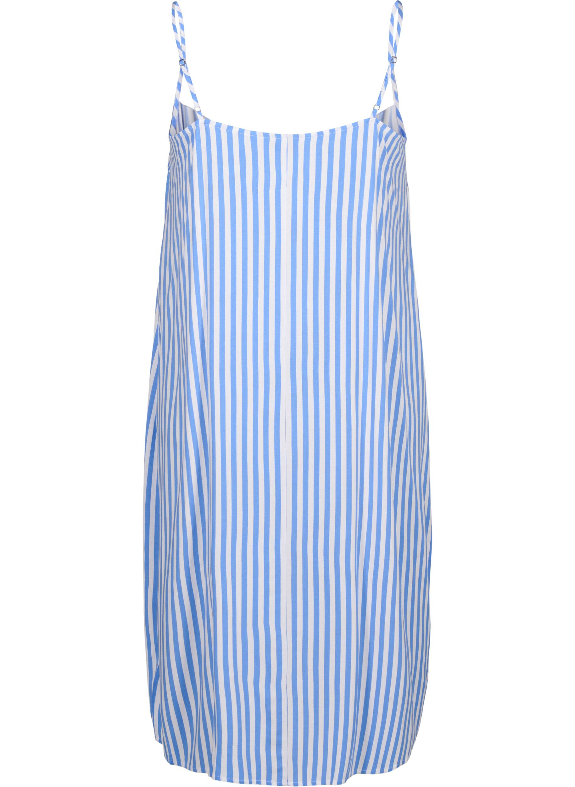 Zizzifashion FLASH - Striped strap dress in viscose, L. Blue White Stripe, Packshot image number 1
