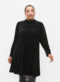 Structured pattern dress in velour, Black, Model