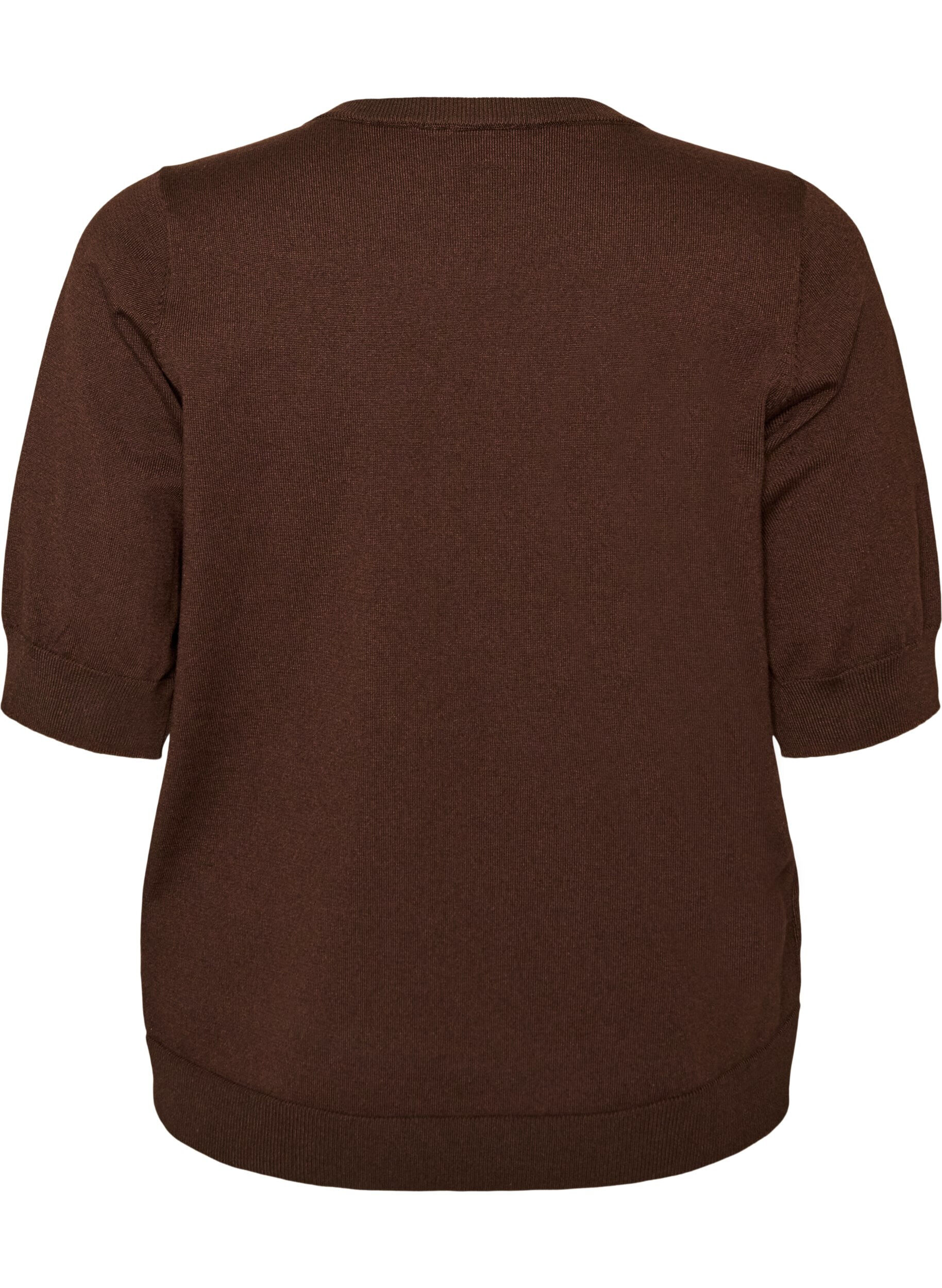 ZizzifashionFine-knit blouse with short sleeves, Brown, Packshot image number 1