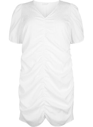 Short sleeve dress with draping, Bright White, Packshot image number 0