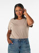 Striped T-shirt in viscose with a round neck, Beige, Model image number 0
