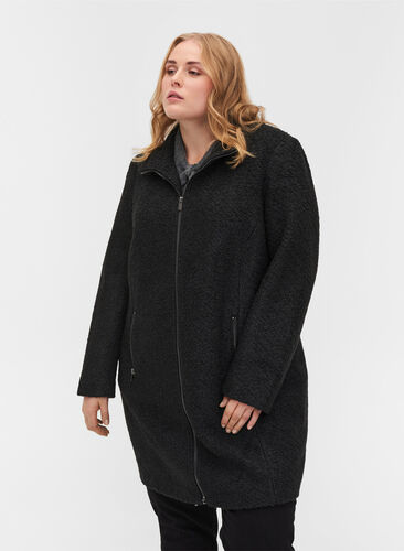 Coat with wool and zipper, Black, Model image number 0