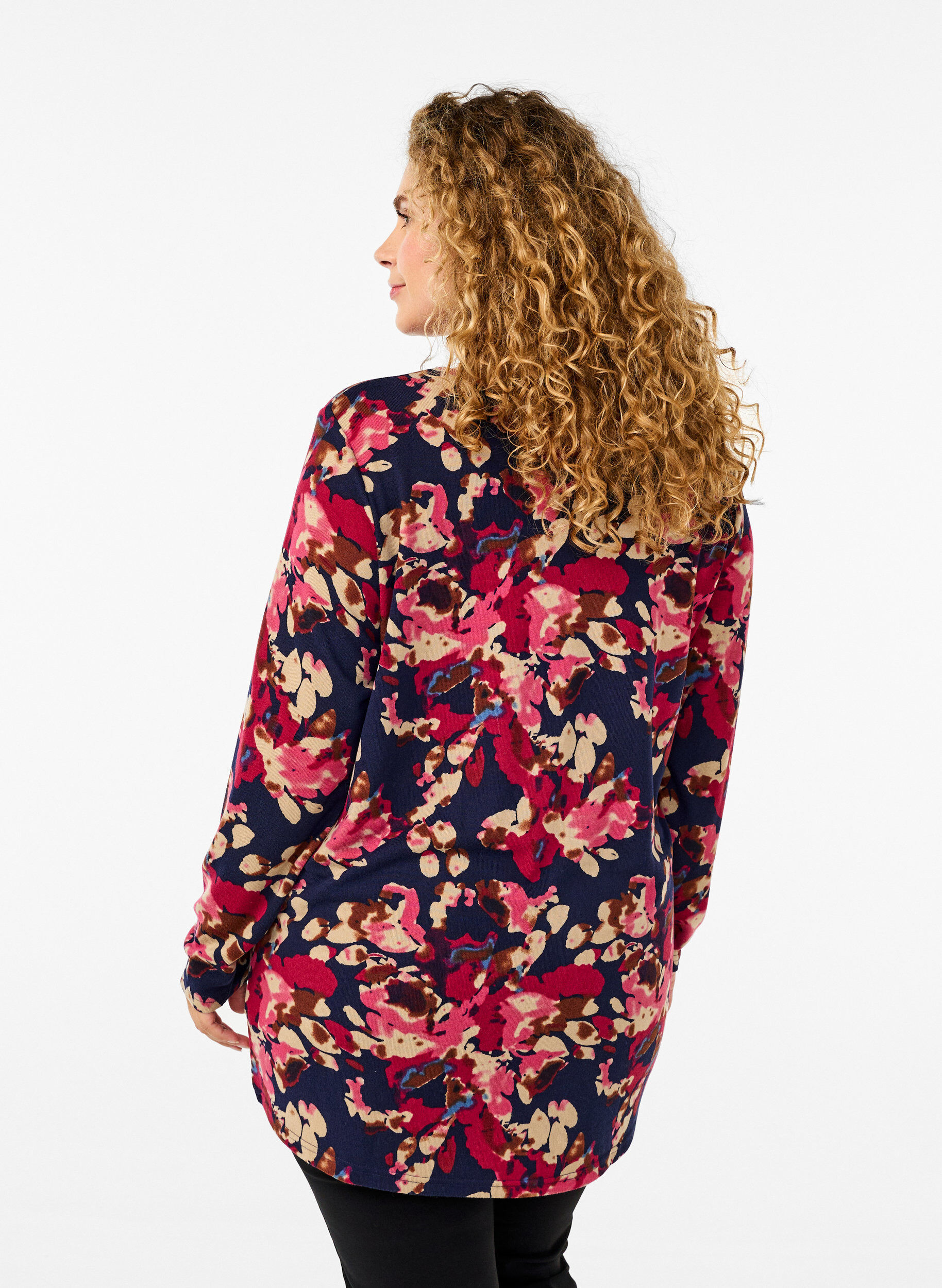 Zizzifashion Floral blouse with long sleeves, Blue, Model image number 2
