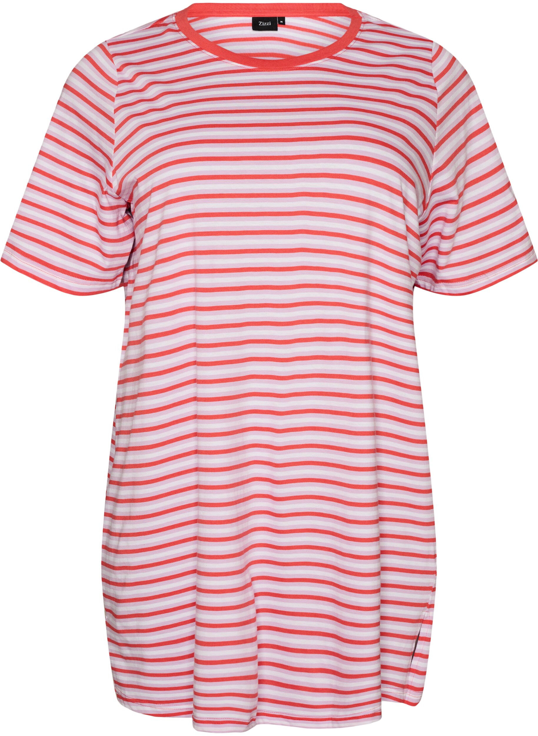 Zizzifashion Long oversized striped T-shirt in organic cotton, Purple, Packshot image number 0