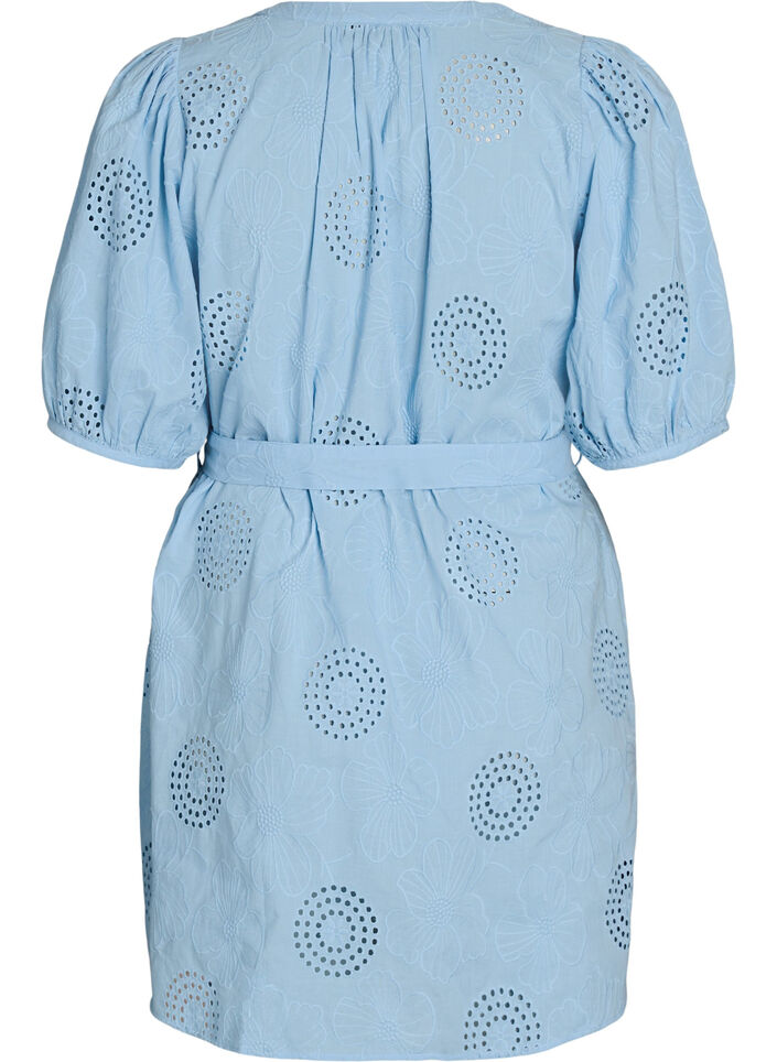 Short dress with floral and eyelet embroidery, Light Blue, Packshot image number 1