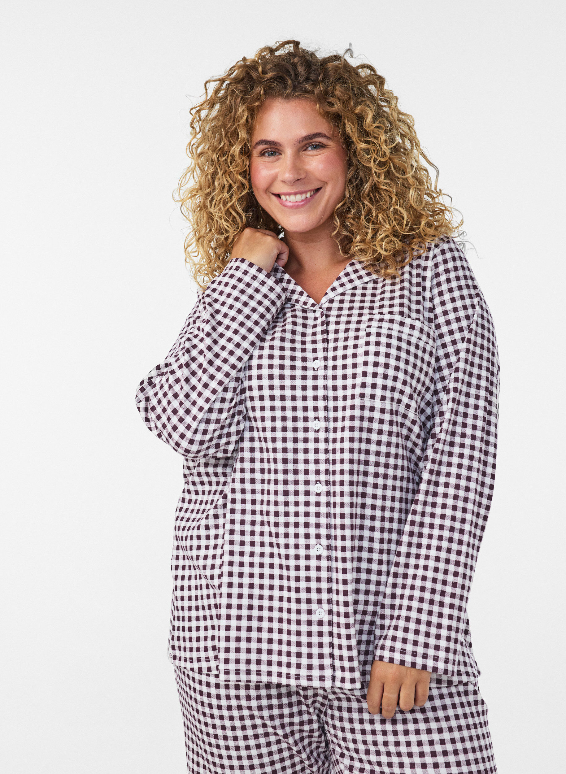 ZizzifashionCotton pyjama shirt with chest pocket, Red, Model image number 0