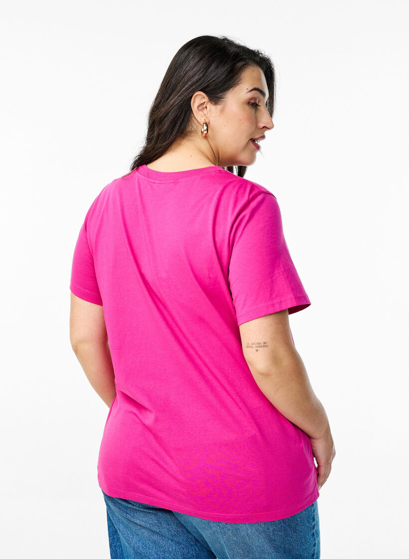 Basic cotton T-shirt with round neck, Pink, Model image number 2