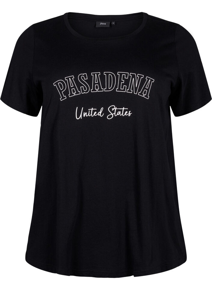 Cotton T-shirt with text, Black W. Pasadena, Packshot image number 0