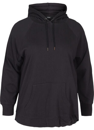 Cotton sweatshirt with a hood and pocket, Black, Packshot image number 0