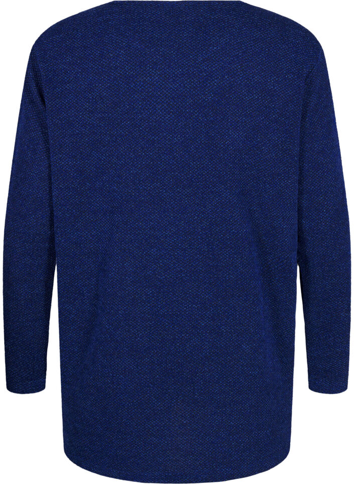 Melange blouse with round neck and long sleeves, Sodalite Blue, Packshot image number 1