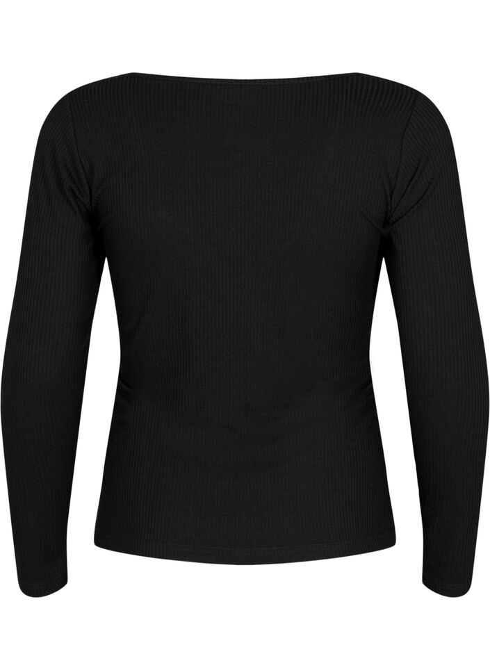 Ribbed blouse with hole detail, Black, Packshot image number 1