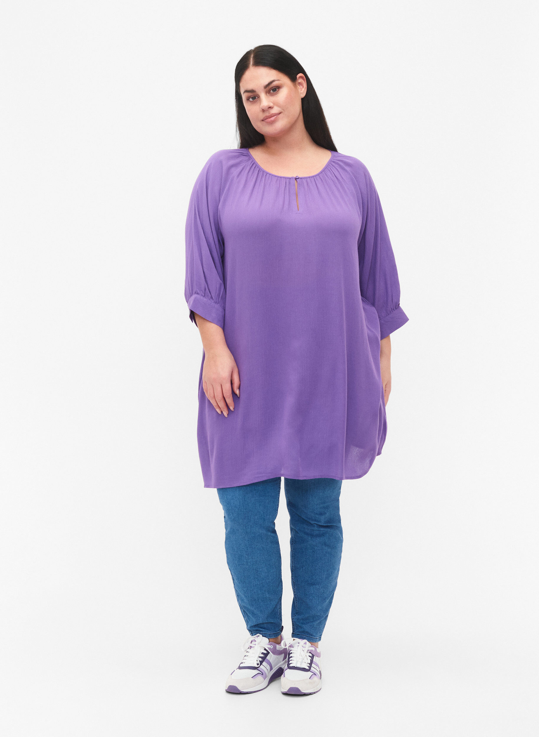 Zizzifashion Viscose tunic with 3/4 sleeves, Purple, Model image number 1