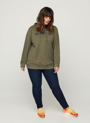 Hooded sweatshirt with print, Army Mel., Model image number 3