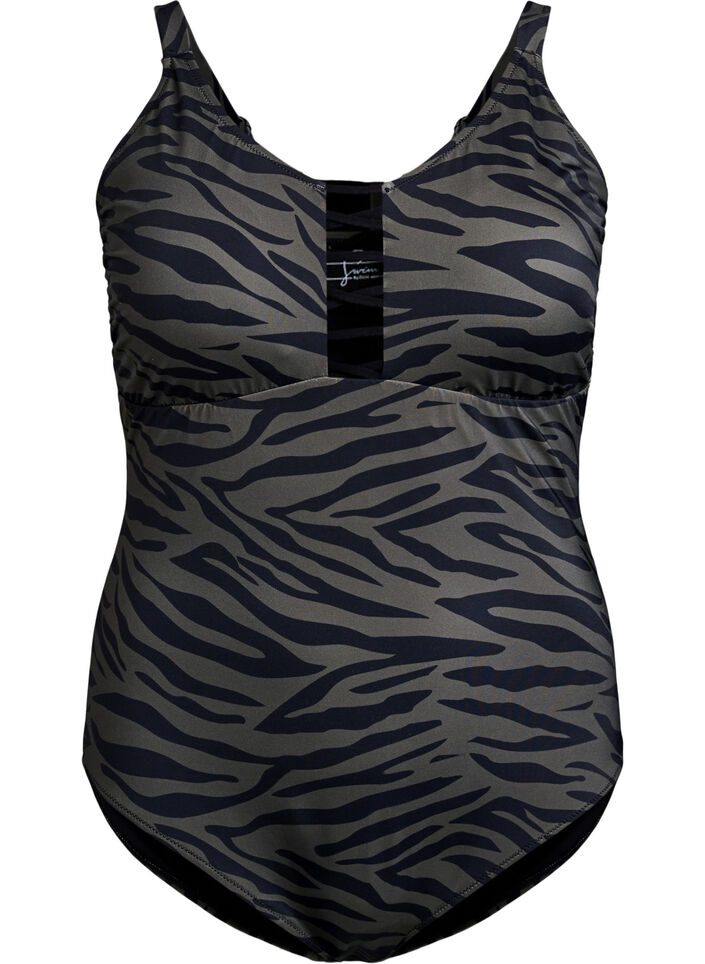 Swimsuit with animal print and string detail, Green, Packshot image number 0