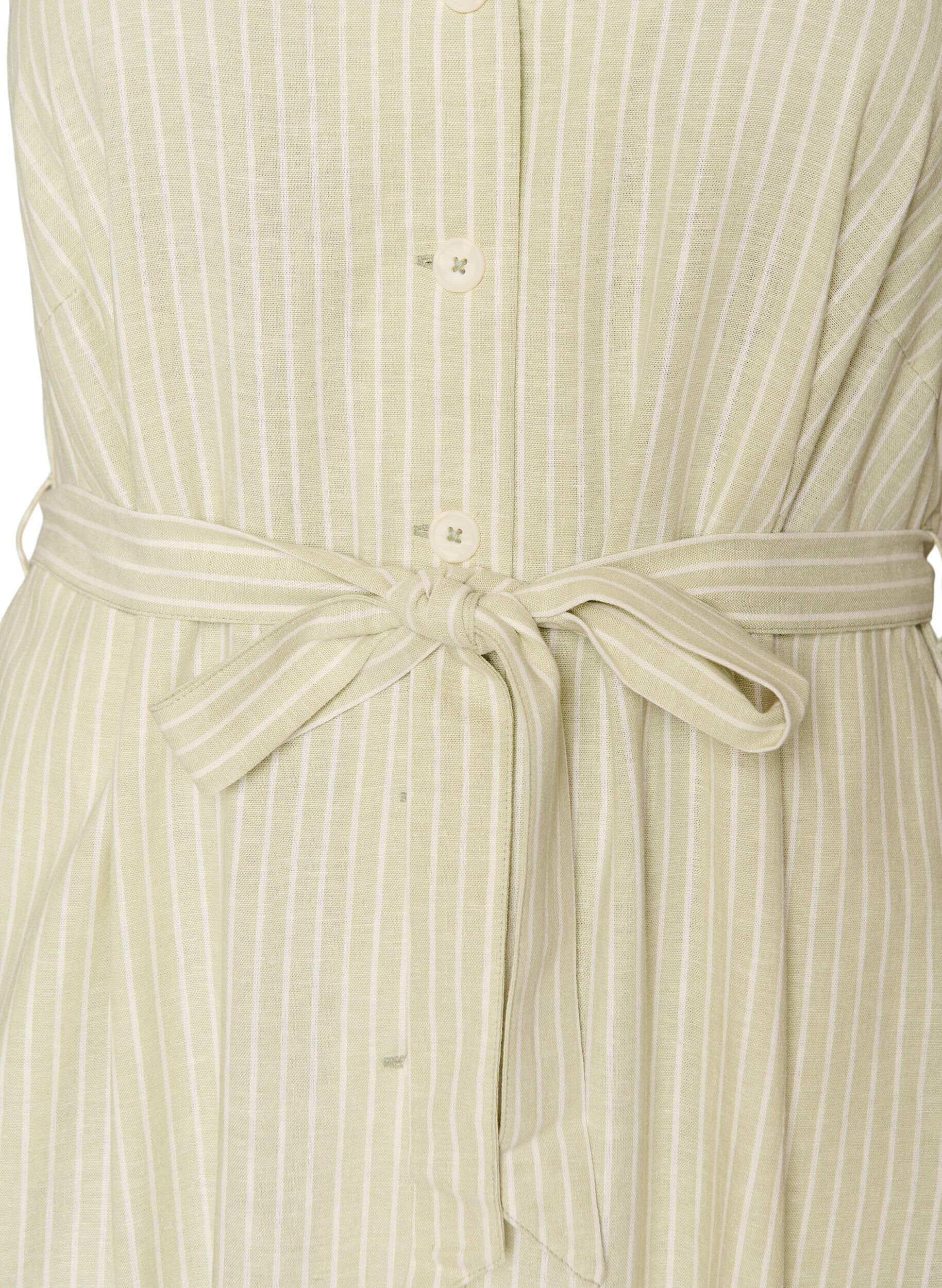 Zizzifashion Sleeveless striped midi dress in linen and viscose, Green, Packshot image number 2