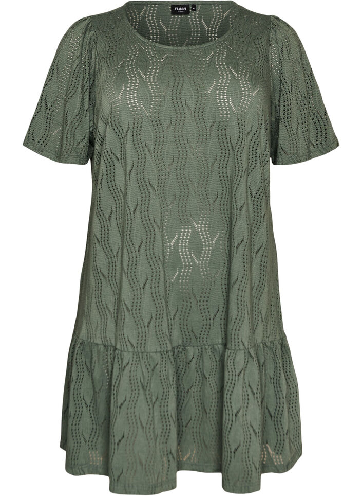 Short jersey dress with eyelet embroidery, Green, Packshot image number 0