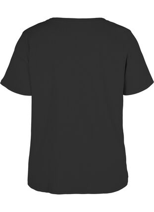 Cotton t-shirt with rib structure, Black, Packshot image number 1