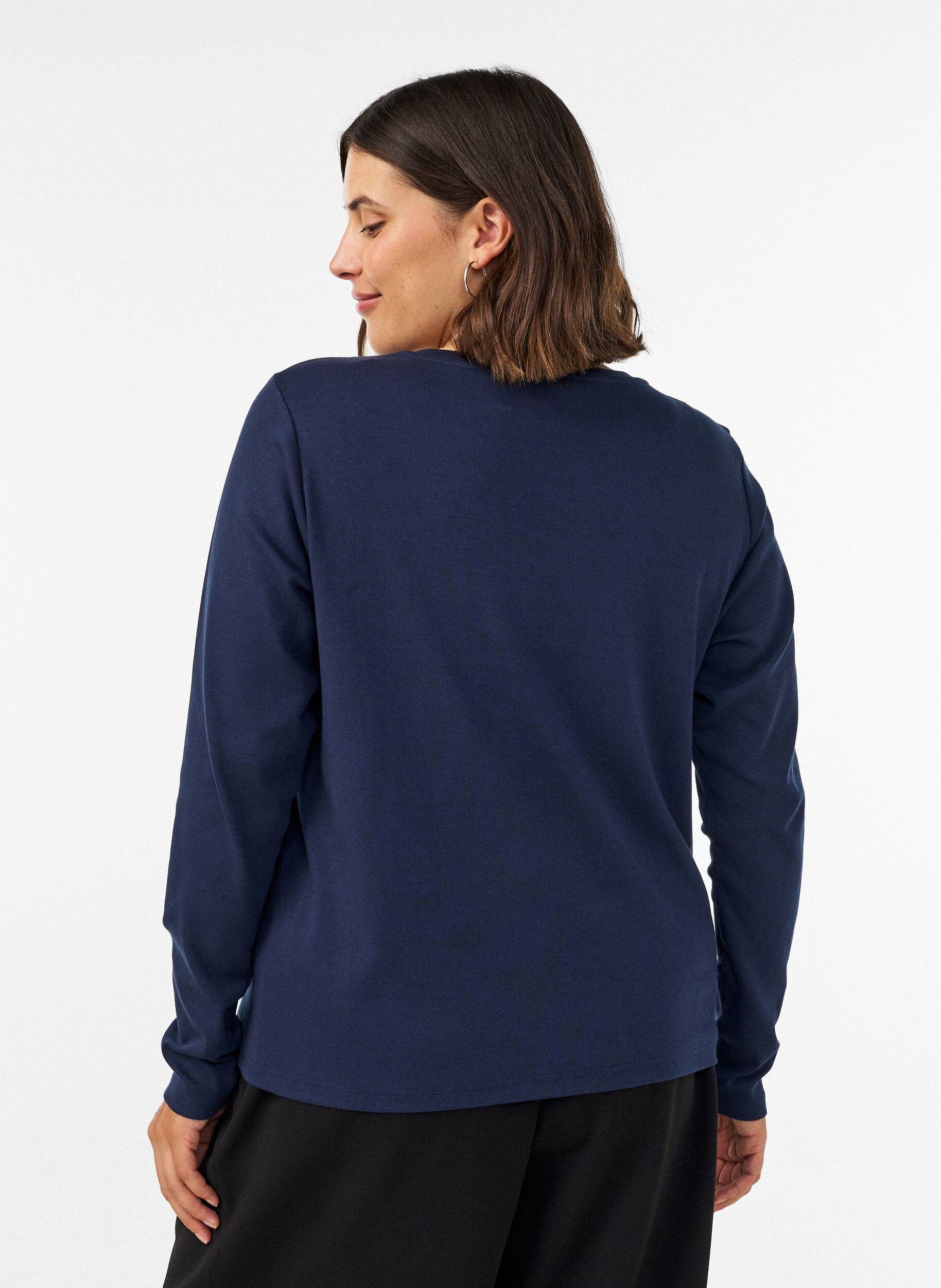 ZizzifashionLong-sleeved basic T-shirt with a round neck, Blue, Model image number 2