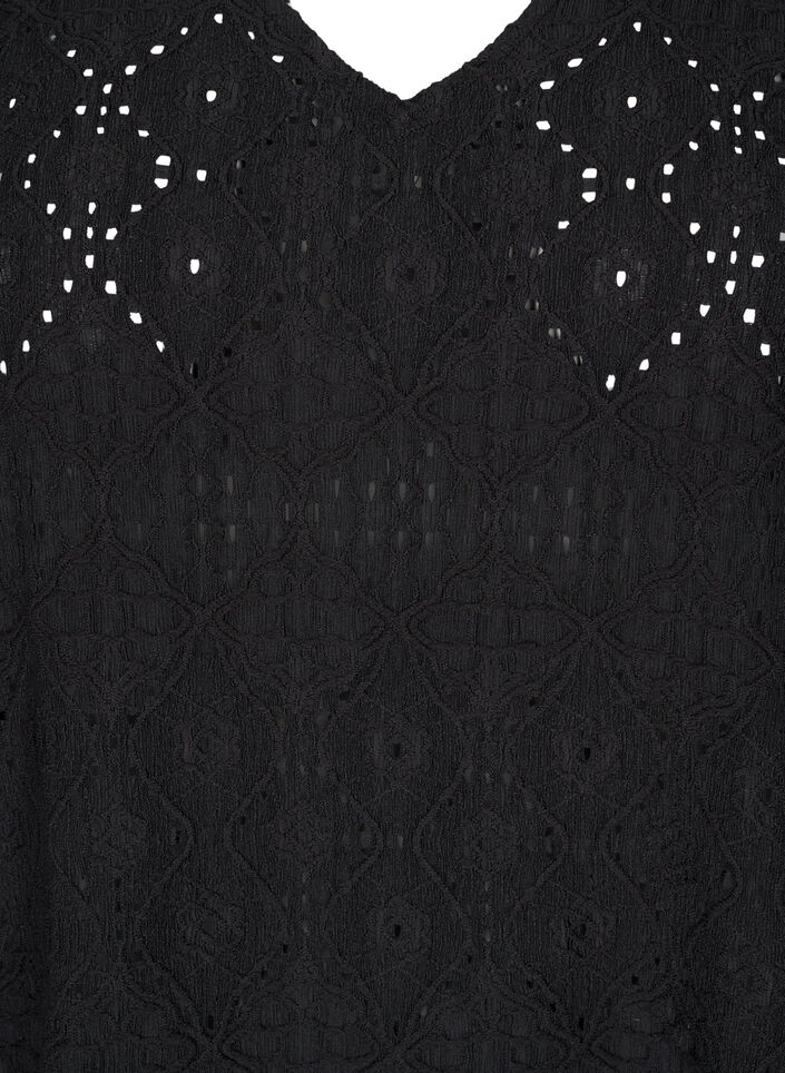 Short dress with v-neck and hole pattern, Black, Packshot image number 2