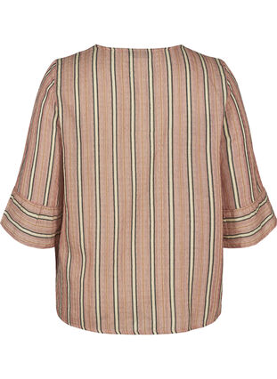 Striped blouse with 3/4 length sleeves and smocking, Rose Smoke stripe, Packshot image number 1
