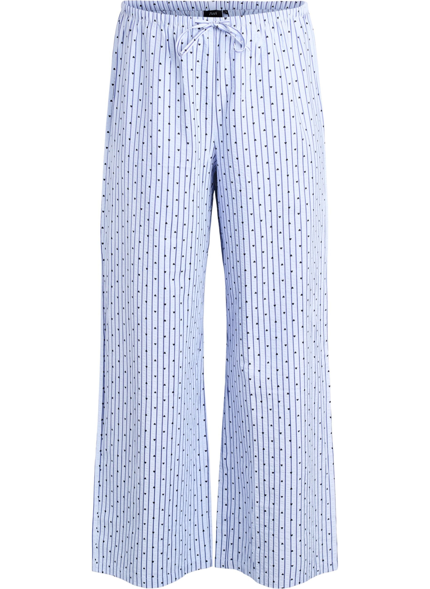 Zizzifashion Loose seersucker pyjama trousers with high waist, Light Blue, Packshot image number 0