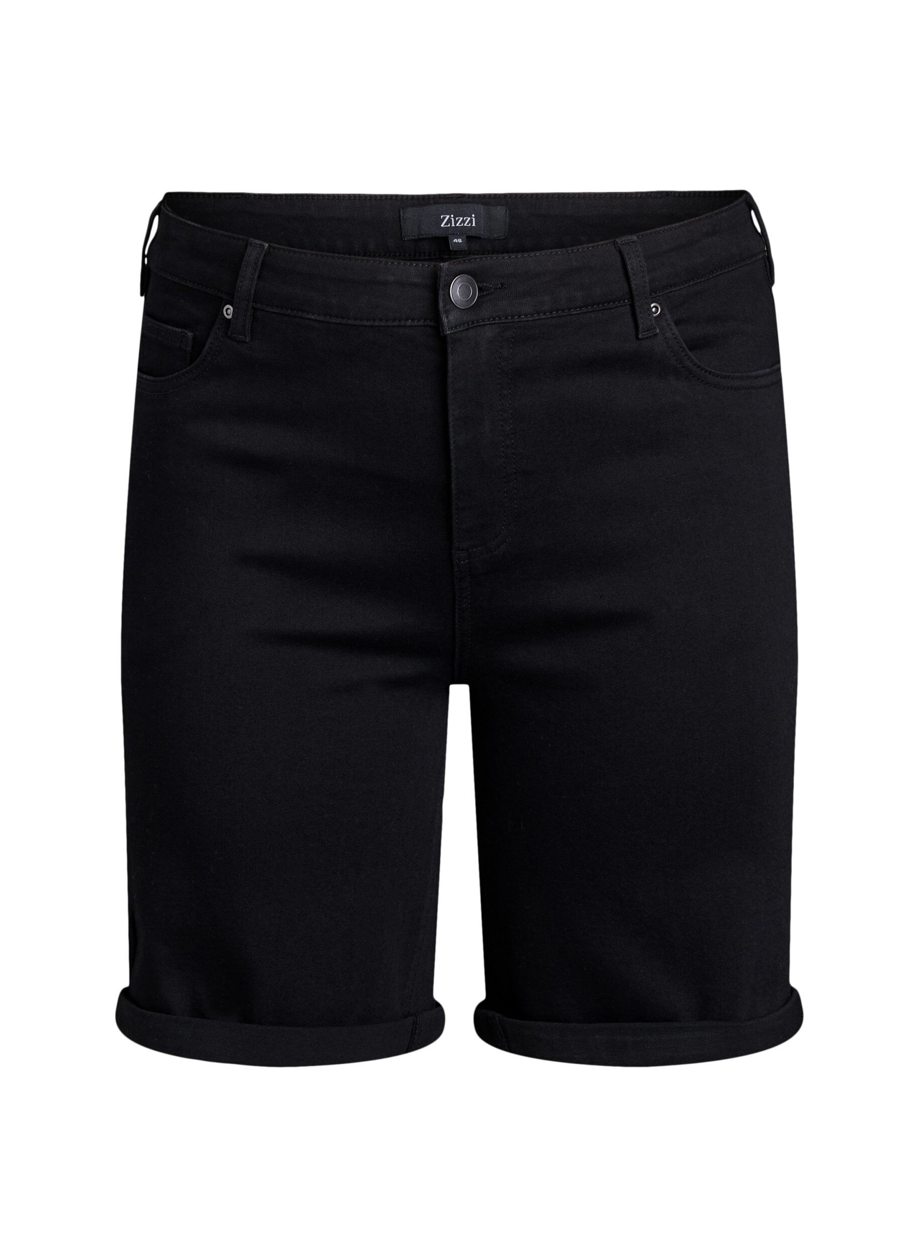 Zizzifashion Fitted denim shorts with a high waist, Black, Packshot image number 0