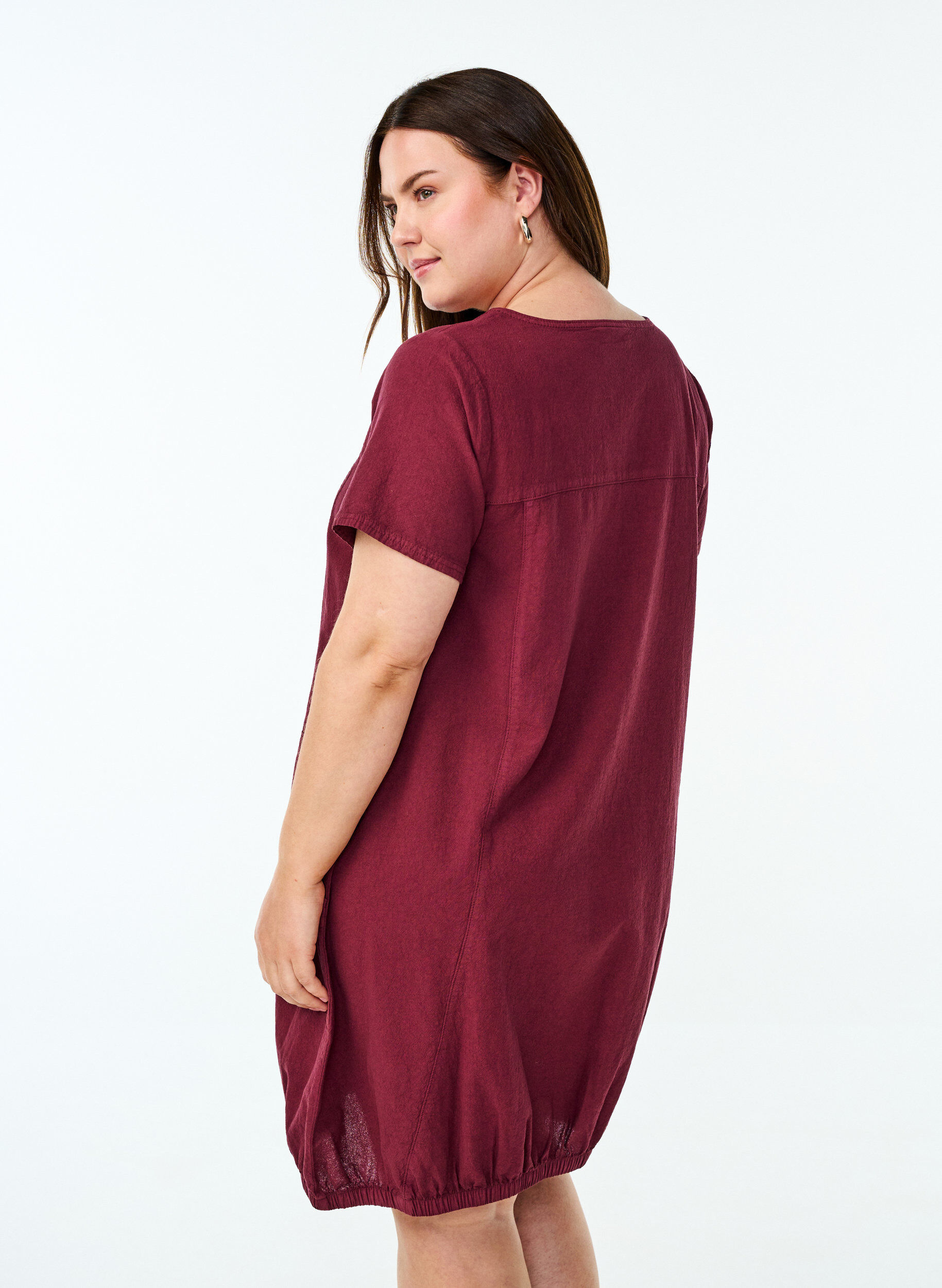 ZizzifashionShort sleeve cotton dress, Dark Bordeaux, Model image number 2