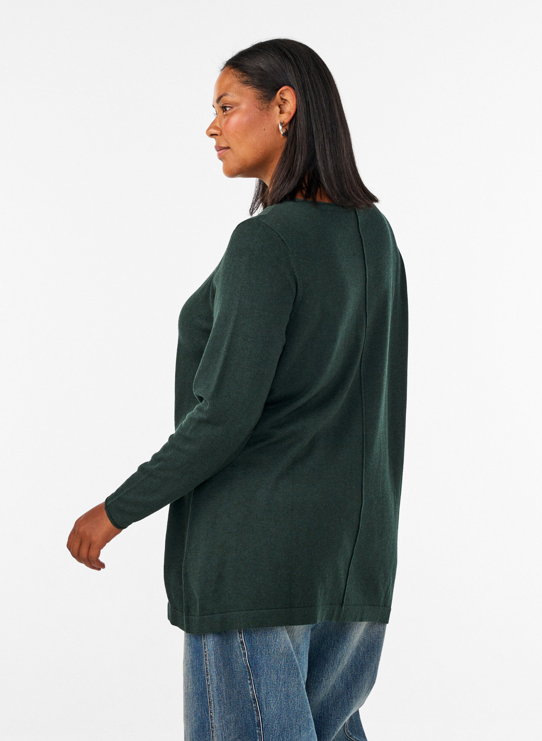 ZizzifashionKnitted blouse in cotton-viscose blend, Green, Model image number 2