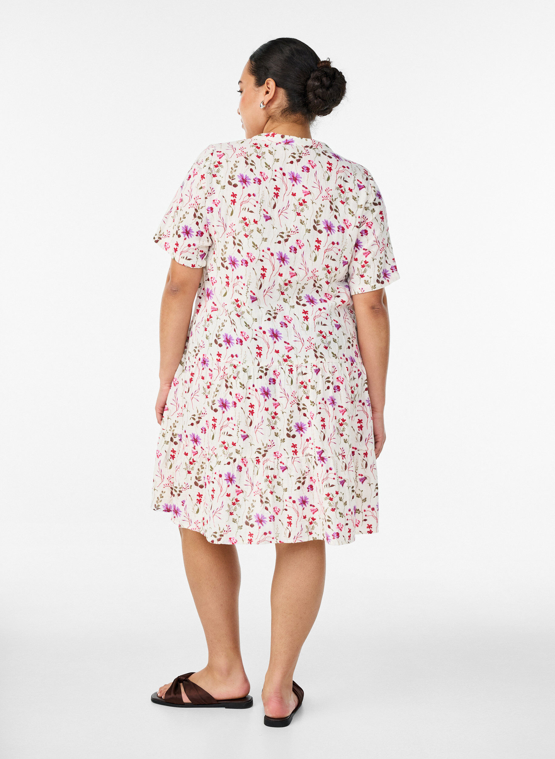 ZizzifashionShort A-line dress in cotton muslin, Beige, Model image number 2