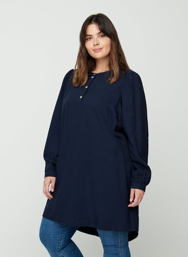 Plain tunic with puff sleeves, Night Sky, Model image number 0