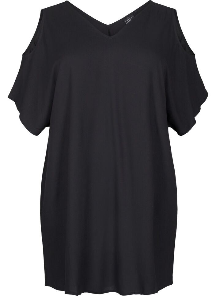 Beach dress in viscose with shoulder detail, Black, Packshot image number 0