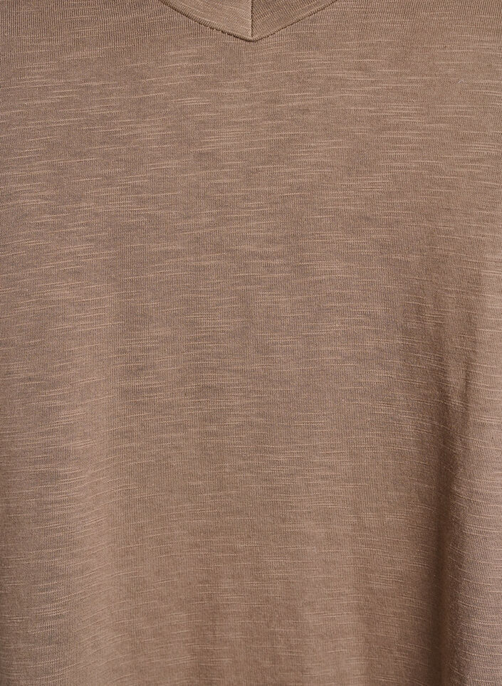 Short sleeve basic t-shirt with v-neck, Brown, Packshot image number 2