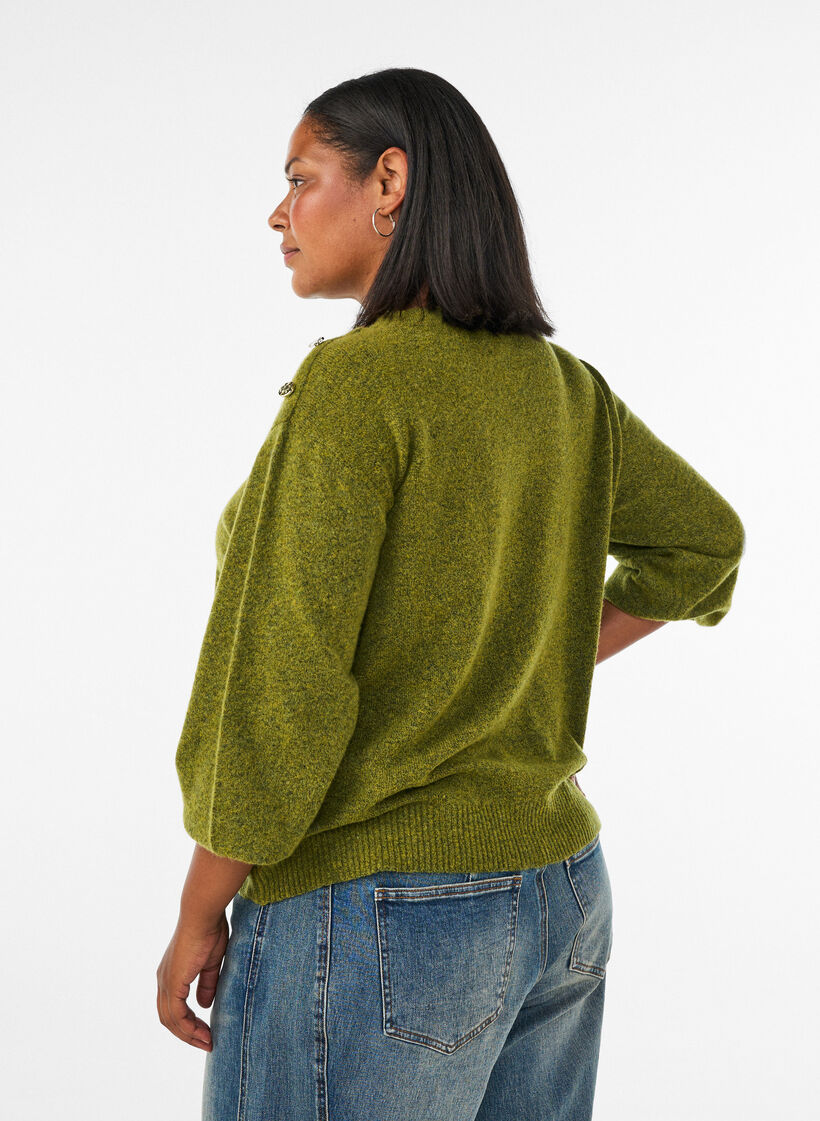 Knit blouse with button detail, Green, Model image number 2