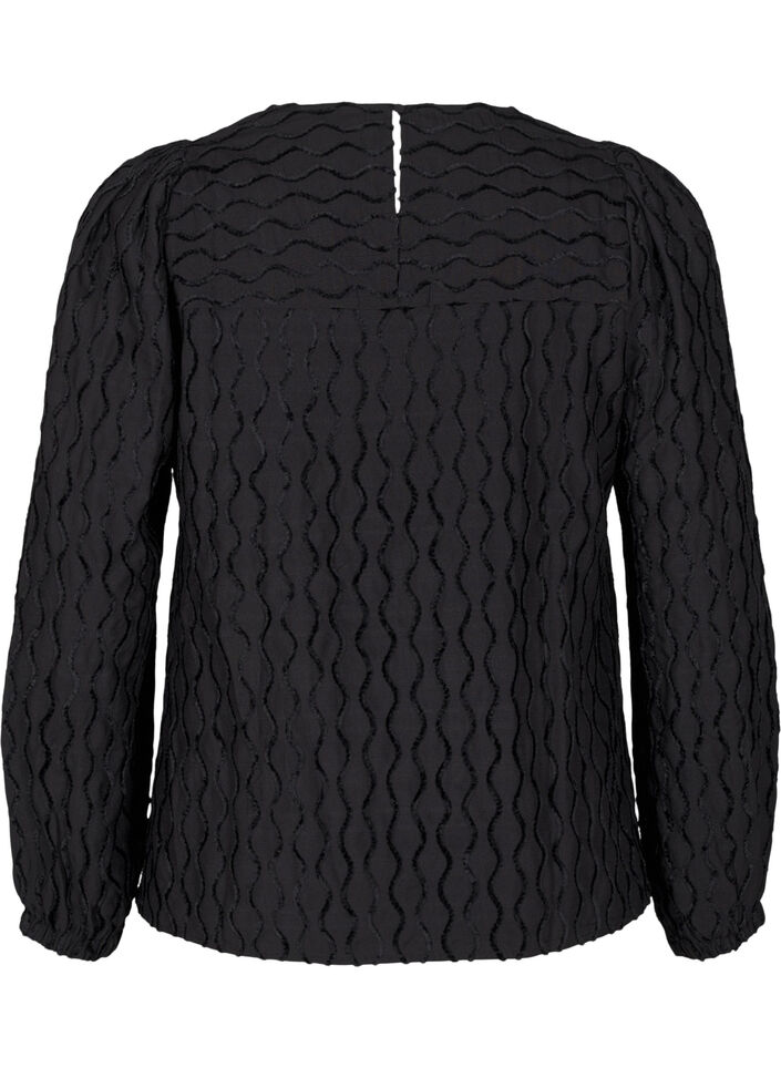 Long-sleeved patterned blouse with a V-neck, Black, Packshot image number 1