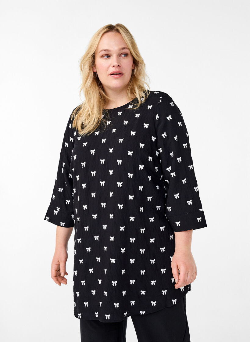 Tunic with bows and 3/4 sleeves, Black, Model image number 0