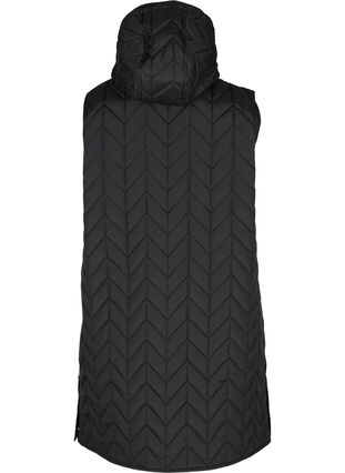 Long quilted vest with hood, Black, Packshot image number 1