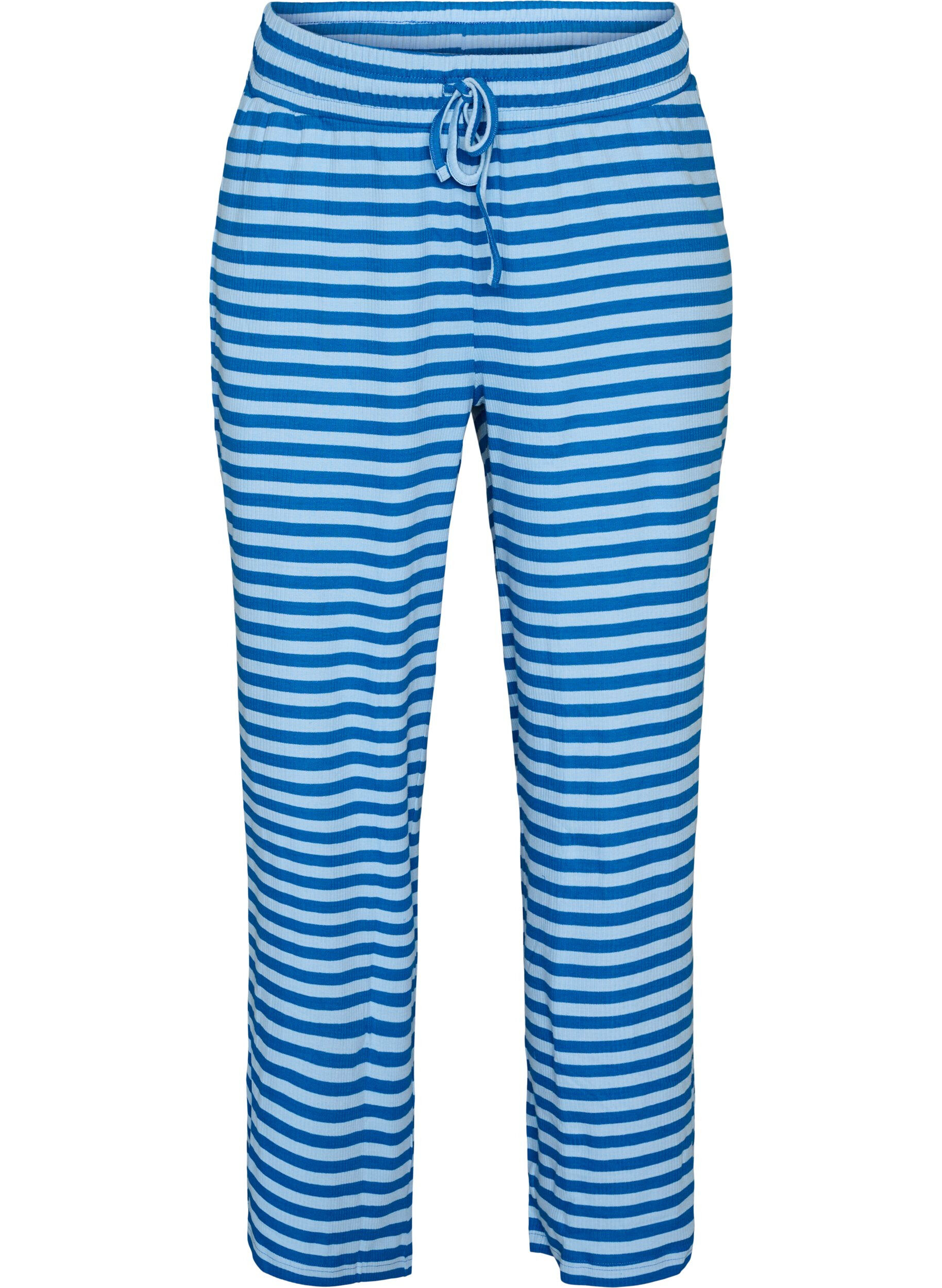 Zizzifashion Striped pyjama bottoms with a high waist and wide legs, Light Blue, Packshot image number 0