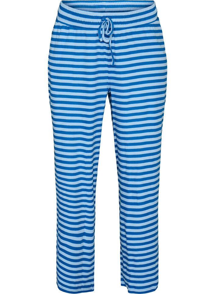 Striped pyjama bottoms with a high waist and wide legs, Light Blue, Packshot image number 0