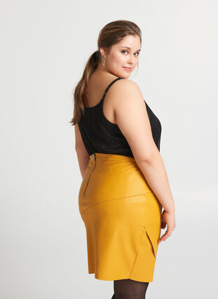 Skirt in faux leather, Golden Yellow, Model image number 0
