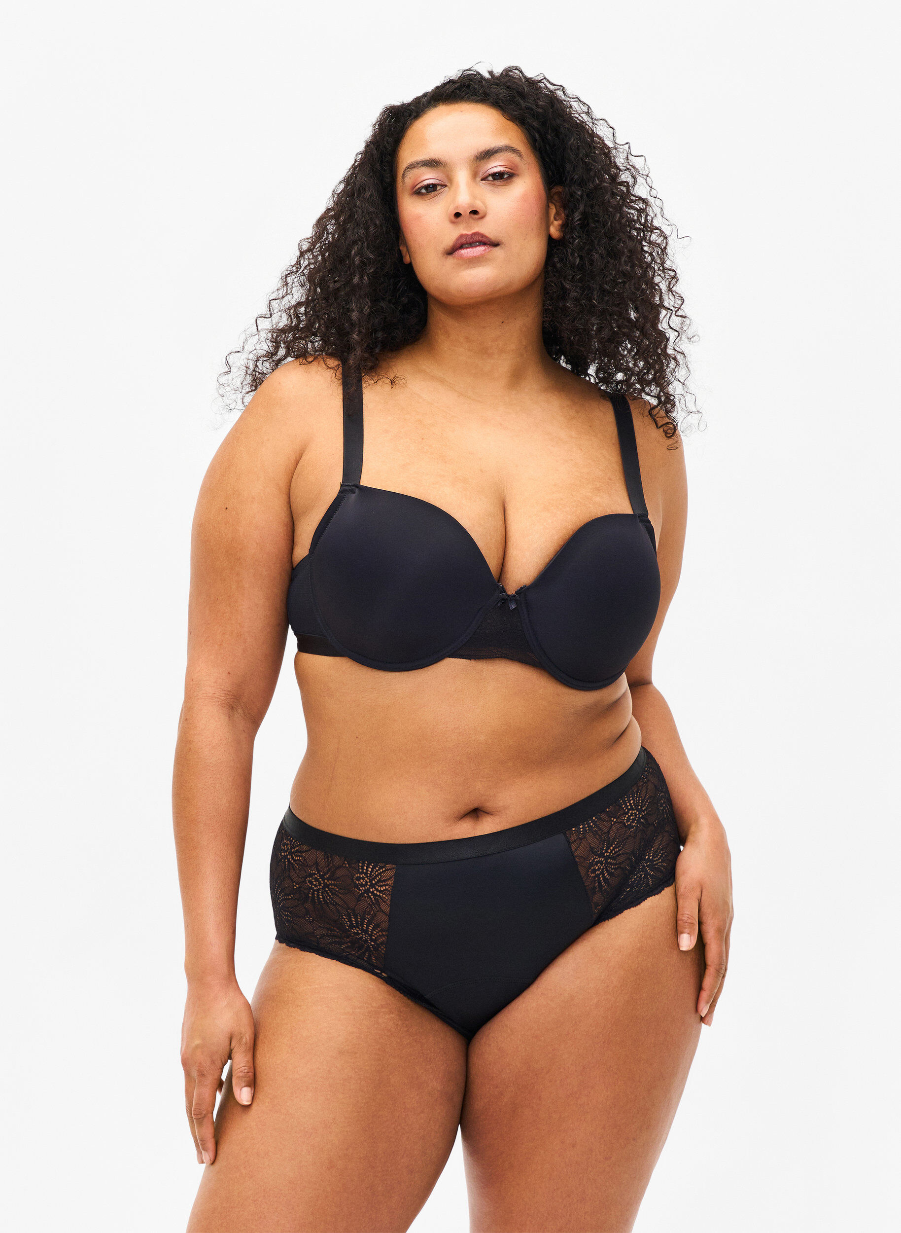 Zizzifashion Hipster period panties with lace, Black, Model image number 0