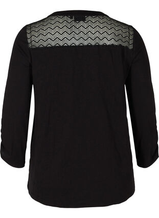 Blouse in organic cotton with lace, Black, Packshot image number 1