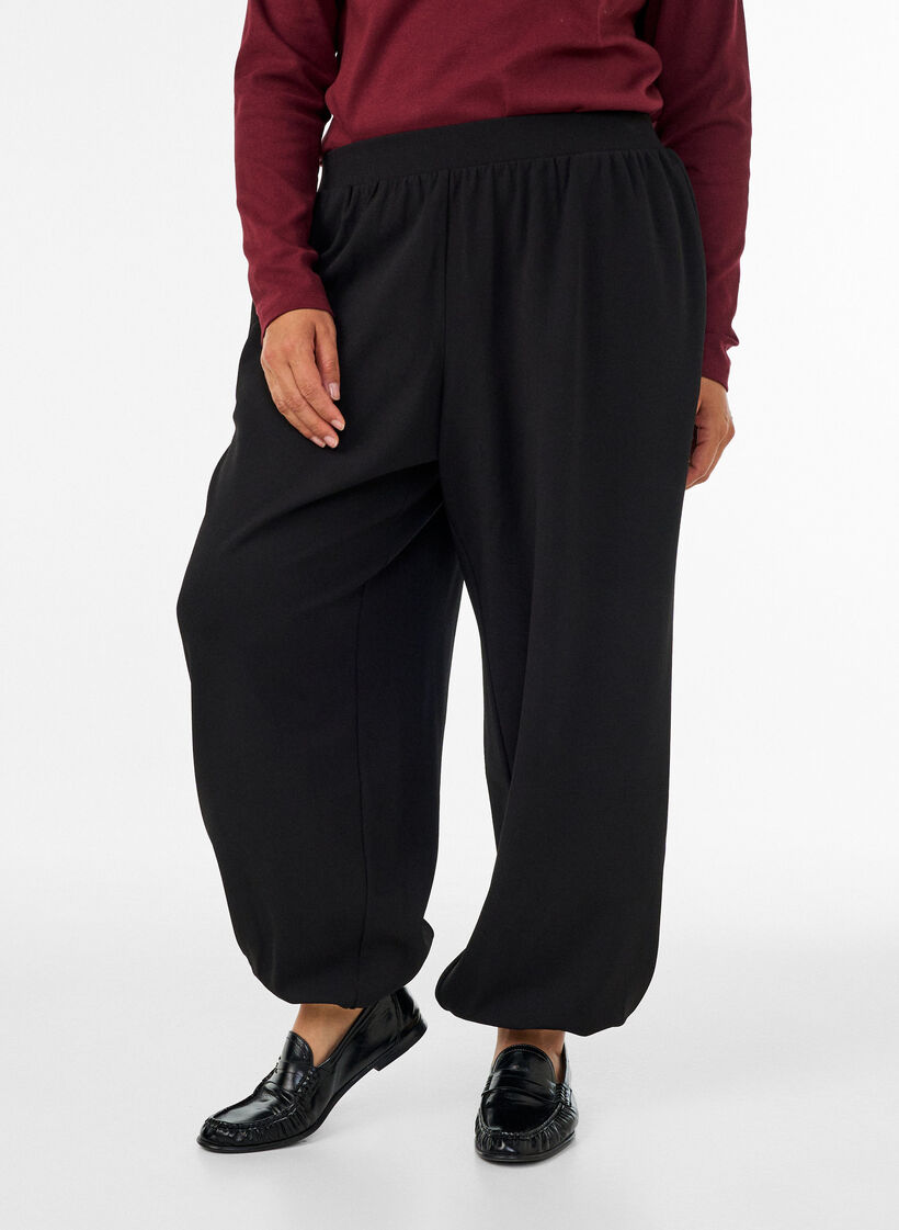 High-waisted jersey balloon trousers, Black, Model image number 2