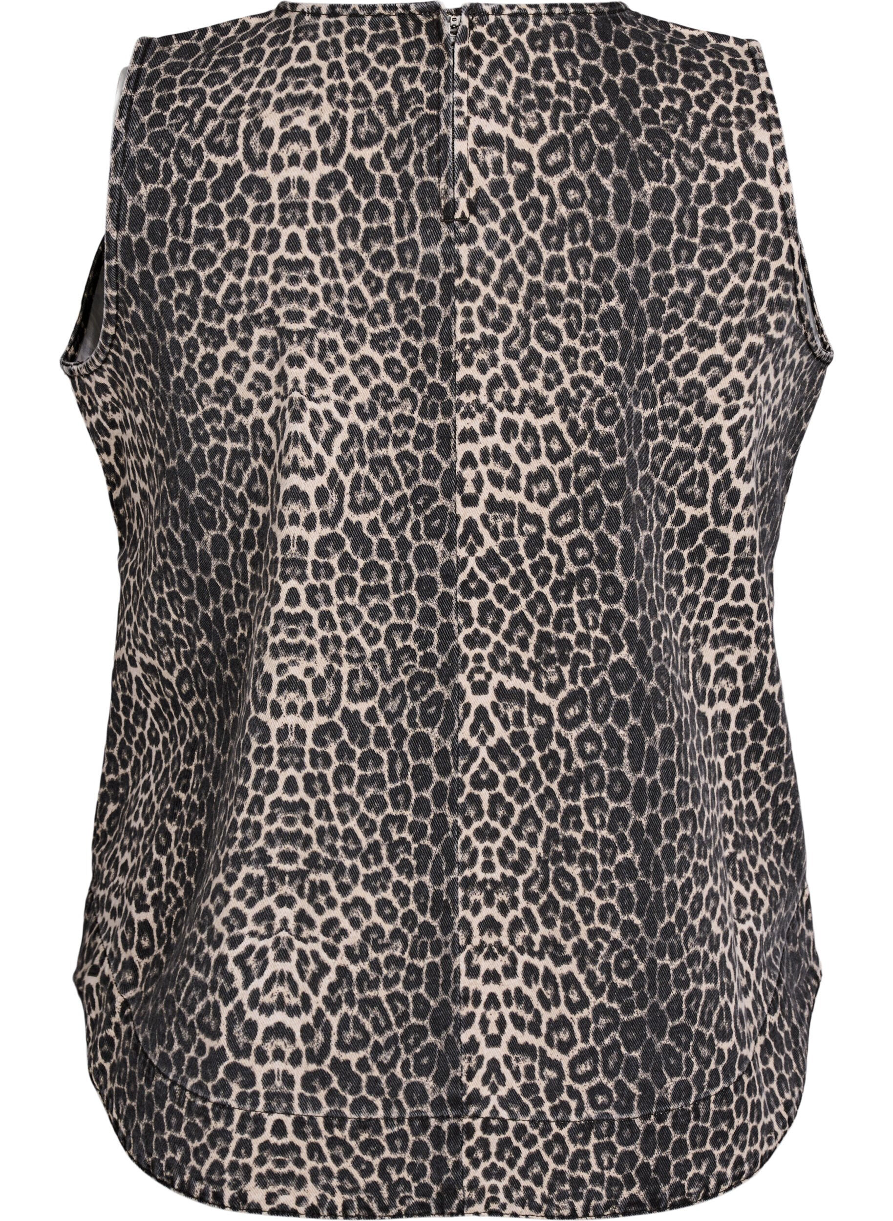 Zizzifashion Sleeveless leopard print denim top, Brown, Packshot image number 1