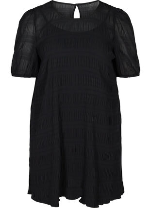 Textured tunic with puff sleeves, Black, Packshot image number 0
