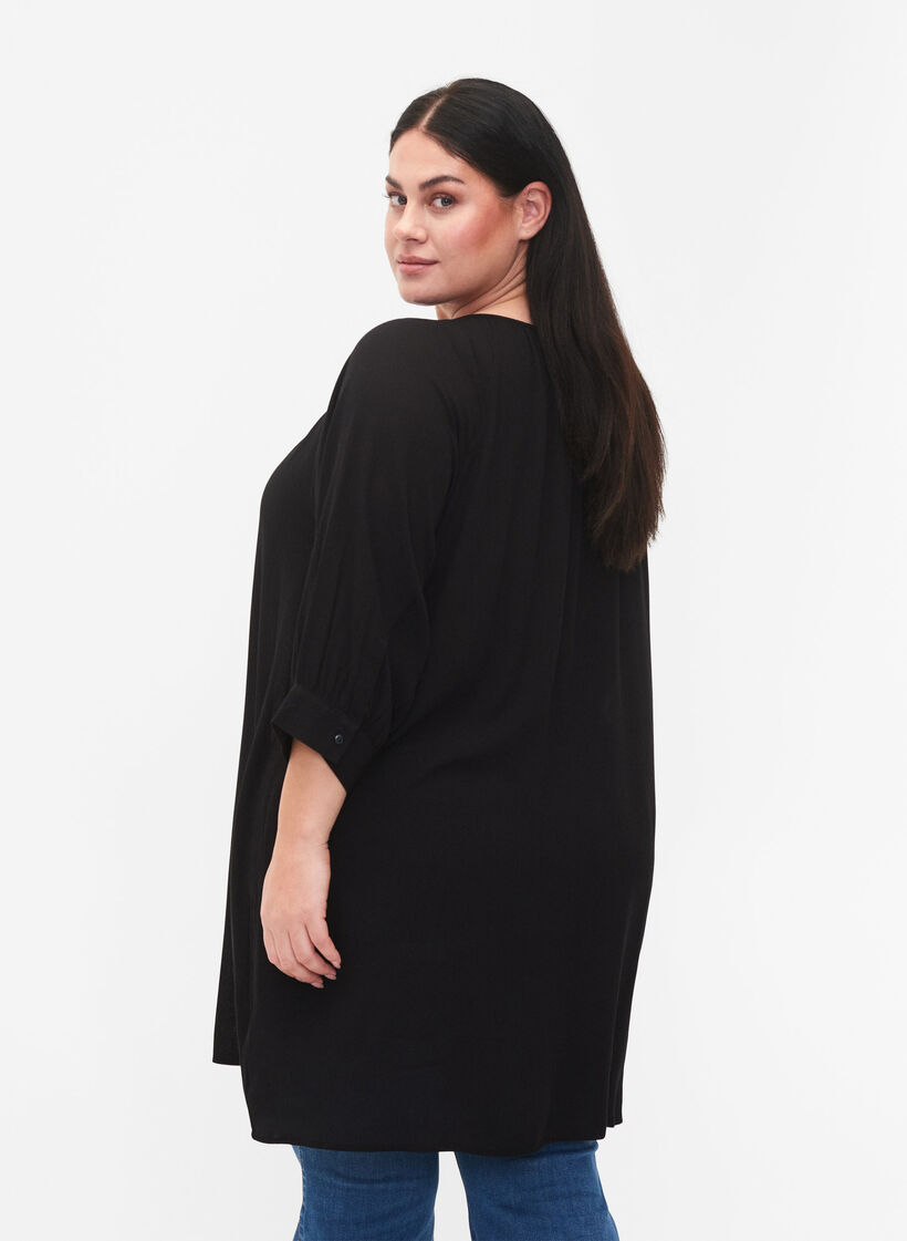 Viscose tunic with 3/4 sleeves, Black, Model image number 2