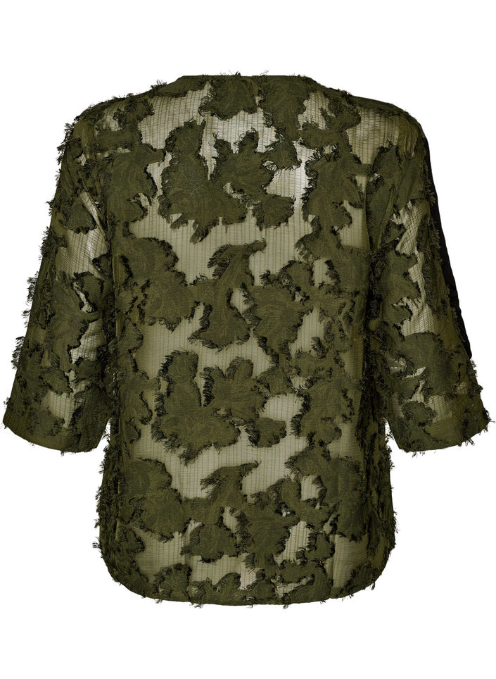 Blouse with frayed threads and texture, Green, Packshot image number 1